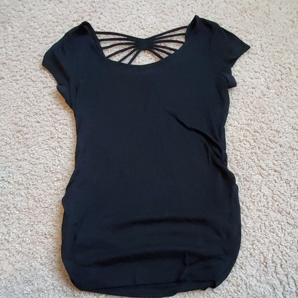 Black Women's Short Sleeve Top with Strappy Back